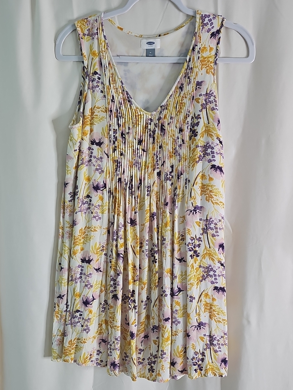 Old Navy White Tank Dress with Yellow & Purple Floral Trim